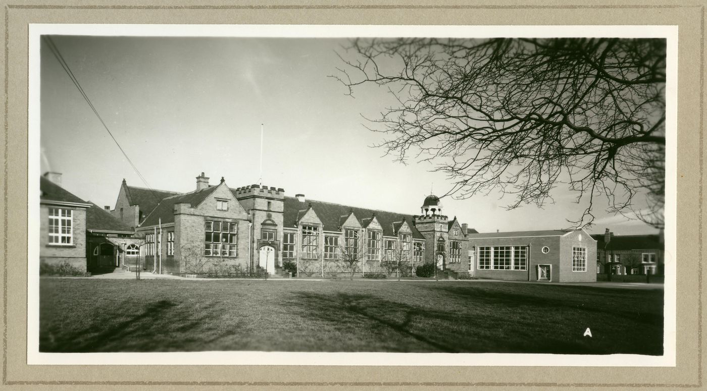 Black and white photograph of the newly built assembly hall at Normanton Grammar School, taken in the winter of 1960.